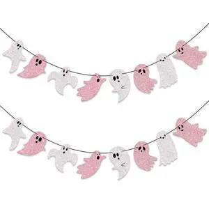 2 Pcs 8.2 ft Halloween Ghost Garland Banner, Pink White Glitter | Cute Pastel Halloween Party Decor, Pink Ghost Hanging Decor for Mantel Fireplace Wall Doorway Haunted House Indoor Outdoor 2 Pcs 8.2 ft Halloween Ghost Garland Banner, Pink White Glitter | Cute Pastel Halloween Party Decor, Pink Ghost Hanging Decor for Mantel Fireplace Wall Doorway Haunted House Indoor Outdoor