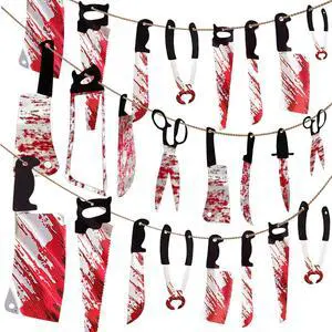 Halloween Party Decorations Indoor Horror Scary Garland Banner for Home Decor, Spooky Wall Decor with Strands of Butcher Knives Halloween Party Decorations Indoor Horror Scary Garland Banner for Home Decor, Spooky Wall Decor with Strands of Butcher Knives