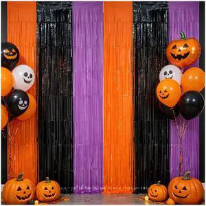 2 Pack Halloween Backdrop Orange Black Purple Foil Fringe Curtains. | 3.3 FT x 6.6 FT Tinsel Party Streamers for Door Decor Photo Booth Props Halloween Decorations. 2 Pack Halloween Backdrop Orange Black Purple Foil Fringe Curtains. | 3.3 FT x 6.6 FT Tinsel Party Streamers for Door Decor Photo Booth Props Halloween Decorations.