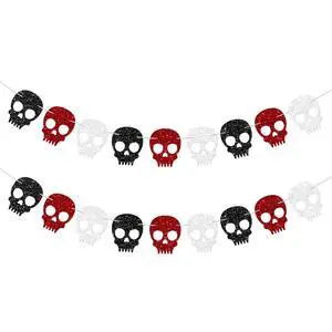 2PC Black/Silver/Red Skull Garland for Halloween Party Decorations Glitter Skull Banner for Gothic Birthday Decorations Supplies 2PC Black/Silver/Red Skull Garland for Halloween Party Decorations Glitter Skull Banner for Gothic Birthday Decorations Supplies