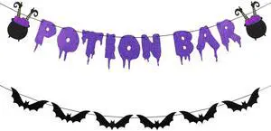 Glitter Potion Bar Halloween Banner | Black and Purple, Witches Haunted House Theme, Garland Decorations, Hocus Pocus Decor, for Halloween Party Supplies Glitter Potion Bar Halloween Banner | Black and Purple, Witches Haunted House Theme, Garland Decorations, Hocus Pocus Decor, for Halloween Party Supplies