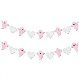 2pcs Ghost Garland for Halloween Party Decorations, Pre-Strung Pink Silver Heart Ghost Banner for Halloween Birthday Baby Shower Party Decorations. 2pcs Ghost Garland for Halloween Party Decorations, Pre-Strung Pink Silver Heart Ghost Banner for Halloween Birthday Baby Shower Party Decorations.