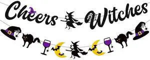 Cheers Witches Banner Garland, Halloween Decorations for Mantel | Glitter Halloween Banner, Witches Hat Black Cat Moon and Wine Glass Decorations for Witches Party Wall Mantel Fireplace Cheers Witches Banner Garland, Halloween Decorations for Mantel | Glitter Halloween Banner, Witches Hat Black Cat Moon and Wine Glass Decorations for Witches Party Wall Mantel Fireplace