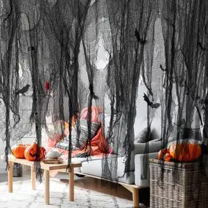 196 x 39 Inch Halloween Spooky Cloth, Large Black Scary Creepy Gauze | Windows Entryways Cover Gauze for Halloween Party Outdoor Home Wall Decor Supplies 196 x 39 Inch Halloween Spooky Cloth, Large Black Scary Creepy Gauze | Windows Entryways Cover Gauze for Halloween Party Outdoor Home Wall Decor Supplies