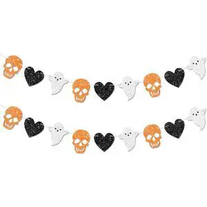 2pcs Skull Ghost Garland for Halloween Party Decorations, Black/Silver/Orange Skeleton Garland for Halloween Gothic Birthday Party Decorations, No DIY. 2pcs Skull Ghost Garland for Halloween Party Decorations, Black/Silver/Orange Skeleton Garland for Halloween Gothic Birthday Party Decorations, No DIY.
