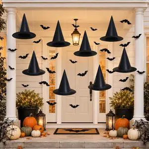 Hanging Halloween Decorations Decor Indoor Outdoor, Witch hats 8 Pack Halloween Witches Hat with 108 Feet Rope & 32Pcs 3D Bats, Hanging Witch Hats Witches Costume Accessory for Party Favor Hanging Halloween Decorations Decor Indoor Outdoor, Witch hats 8 Pack Halloween Witches Hat with 108 Feet Rope & 32Pcs 3D Bats, Hanging Witch Hats Witches Costume Accessory for Party Favor