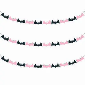3 Pack Black Pink Bat Garland Felt Banner Hanging Bats for Fireplace Haunted House Halloween Themed Party Decorations 3 Pack Black Pink Bat Garland Felt Banner Hanging Bats for Fireplace Haunted House Halloween Themed Party Decorations