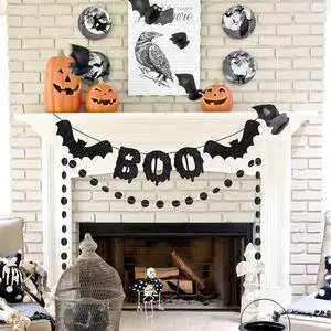 Halloween Boo Banner for Fireplace, Black Glittery Boo Bat Banner and Black Glittery Circle Dots Garland, Halloween Garland for Fireplace Home Décor, Halloween Boo Garland Banners Halloween Boo Banner for Fireplace, Black Glittery Boo Bat Banner and Black Glittery Circle Dots Garland, Halloween Garland for Fireplace Home Décor, Halloween Boo Garland Banners