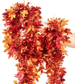 33Ft Thanksgiving Tinsel Garland, Maple Leaf Metallic Twist Foil Tinsel Garland Shiny Hanging Garland for Autumn Thanksgiving Halloween Party Indoor Outdoor Decoration 33Ft Thanksgiving Tinsel Garland, Maple Leaf Metallic Twist Foil Tinsel Garland Shiny Hanging Garland for Autumn Thanksgiving Halloween Party Indoor Outdoor Decoration