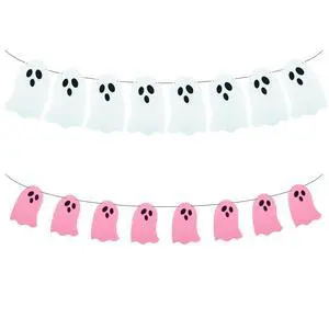 2 Pack White Pink Ghost Garland Felt Ghost Banner for Haunted House Fireplace Indoor Outdoor Halloween Party Decorations Supplies 2 Pack White Pink Ghost Garland Felt Ghost Banner for Haunted House Fireplace Indoor Outdoor Halloween Party Decorations Supplies