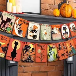 Vintage Halloween Hanging Decorations, Retro Johanna Parker Decor | Pre-Strung Pumpkin Witch Ghost Cat Cartoon Patterns, Wall Bunting Garland Card Banner, Halloween Party Favor, Photo Supplies Vintage Halloween Hanging Decorations, Retro Johanna Parker Decor | Pre-Strung Pumpkin Witch Ghost Cat Cartoon Patterns, Wall Bunting Garland Card Banner, Halloween Party Favor, Photo Supplies
