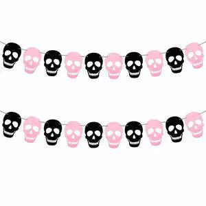 2 Pack Black Pink Skull Garland Banner Felt Skeleton Garland Halloween Banner for DIY Gothic Decorations Halloween Home Decor 2 Pack Black Pink Skull Garland Banner Felt Skeleton Garland Halloween Banner for DIY Gothic Decorations Halloween Home Decor
