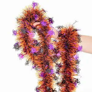 33FT Halloween Tinsel Garland, Metallic Twist Foil Tinsel Garland with Black Purple Spider Ornament Shiny Hanging Garland for Halloween Party Indoor Outdoor Decoration 33FT Halloween Tinsel Garland, Metallic Twist Foil Tinsel Garland with Black Purple Spider Ornament Shiny Hanging Garland for Halloween Party Indoor Outdoor Decoration
