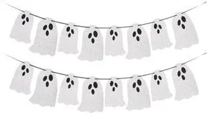 (2 Packs) White Glitter Halloween Hanging Ghost Banner - Ideal for Halloween Party, Indoor & Outdoor Home Decor with Garland and Banner Styles (2 Packs) White Glitter Halloween Hanging Ghost Banner - Ideal for Halloween Party, Indoor & Outdoor Home Decor with Garland and Banner Styles