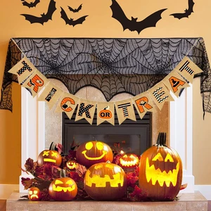 Halloween Banner Happy Trick or Treat Hanging Burlap Banner for Fireplace, Halloween Bunting Garland Banner for Mantle Home Halloween Party Decorations Halloween Banner Happy Trick or Treat Hanging Burlap Banner for Fireplace, Halloween Bunting Garland Banner for Mantle Home Halloween Party Decorations