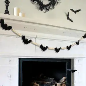 Halloween Garland Mantel Decor, Hanging Felt Bat Garland Adjustable | Pre-Strung Spooky Boho Wood Beads Halloween Banner for Fireplace Home Room Window Indoor Farmhouse Office Wall Decorations Halloween Garland Mantel Decor, Hanging Felt Bat Garland Adjustable | Pre-Strung Spooky Boho Wood Beads Halloween Banner for Fireplace Home Room Window Indoor Farmhouse Office Wall Decorations