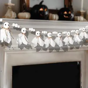 9 Ft Halloween Ghost Garland, White Fabric Cute Ghosts Banner Decor | Hanging Ghost Garland With Fabric Beads and Bow Ties Rope for Halloween Party Decor Wall Doorways Outdoor Decorations 9 Ft Halloween Ghost Garland, White Fabric Cute Ghosts Banner Decor | Hanging Ghost Garland With Fabric Beads and Bow Ties Rope for Halloween Party Decor Wall Doorways Outdoor Decorations