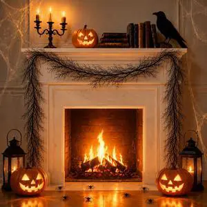 5.7FT Black Halloween Garland - Branch Garland with Hanging Loops | Spooky Black Vines for Mantels, Walls, Doors, Staircases, Windows, Bedrooms and Gothic Halloween Parties 5.7FT Black Halloween Garland - Branch Garland with Hanging Loops | Spooky Black Vines for Mantels, Walls, Doors, Staircases, Windows, Bedrooms and Gothic Halloween Parties