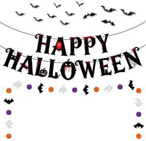 Happy Halloween Banner Bat Ghost Garland Halloween Party Decorations Indoor | 2 PCS Halloween Hanging Decorations with 12 PCS 3D Bats for Fireplace Mantel Wall Indoor,Halloween Party Supplies Happy Halloween Banner Bat Ghost Garland Halloween Party Decorations Indoor | 2 PCS Halloween Hanging Decorations with 12 PCS 3D Bats for Fireplace Mantel Wall Indoor,Halloween Party Supplies