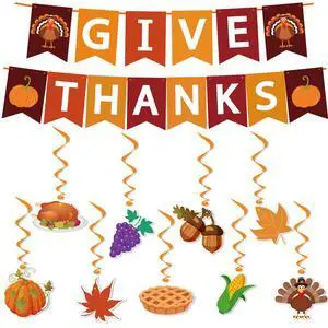 Thanksgiving Decorations - GIVE THANKS Banner Turkey Pumpkin Maple Leaves Hanging Swirls | Friendsgiving Party Decorations for Indoor Outdoor Outside - Fall Decor Thanksgiving Backdrop Garland Thanksgiving Decorations - GIVE THANKS Banner Turkey Pumpkin Maple Leaves Hanging Swirls | Friendsgiving Party Decorations for Indoor Outdoor Outside - Fall Decor Thanksgiving Backdrop Garland