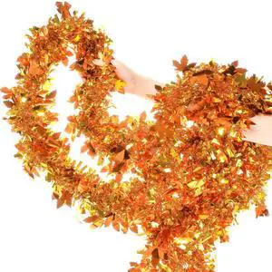 33Ft Thanksgiving Tinsel Garland, Golden Maple Leaf Metallic Twist Fall Hanging Garland for Autumn Thanksgiving Halloween Party Decoration 33Ft Thanksgiving Tinsel Garland, Golden Maple Leaf Metallic Twist Fall Hanging Garland for Autumn Thanksgiving Halloween Party Decoration