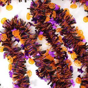 33 Ft Halloween Tinsel Garlands,Funny Pumpkin Purple Bats Shiny Metallic Twist Foil Tinsel Garland Hanging Holiday Decorations for Home Indoor Outdoor Festivities Party Decor 33 Ft Halloween Tinsel Garlands,Funny Pumpkin Purple Bats Shiny Metallic Twist Foil Tinsel Garland Hanging Holiday Decorations for Home Indoor Outdoor Festivities Party Decor