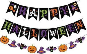 Halloween Banner Spooky Horror Bunting Garland Party Decorations for Indoor Fireplace Mantle Wall Home Decor Halloween Banner Spooky Horror Bunting Garland Party Decorations for Indoor Fireplace Mantle Wall Home Decor