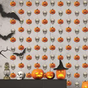 Halloween Pumpkin And Skull Garland | 10 Strings Spooky Streamers, Each Measuring 8 Feet in Length | Fun and Scary Hanging Strands | Fright Night Party Decor | Halloween Party Decorations |By Bashout Halloween Pumpkin And Skull Garland | 10 Strings Spooky Streamers, Each Measuring 8 Feet in Length | Fun and Scary Hanging Strands | Fright Night Party Decor | Halloween Party Decorations |By Bashout