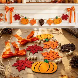Fall Bow Garland with Acorns,Maple Leaves,Pumpkin Banner Orange Bow Decor for Mantle,Harvest Home Wall Ornaments,Autumn Party Decorations for Thanksgiving Day Fall Bow Garland with Acorns,Maple Leaves,Pumpkin Banner Orange Bow Decor for Mantle,Harvest Home Wall Ornaments,Autumn Party Decorations for Thanksgiving Day