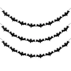 Black Glittery Bat Garland Halloween Garland Decoration for Haunted Home, Pack of 3 by Baryuefull Black Glittery Bat Garland Halloween Garland Decoration for Haunted Home, Pack of 3 by Baryuefull