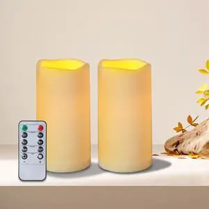 Flameless Candles 4" 5" 6" Outdoor Indoor Pillars Battery Operated Flickering Candles Include 10-Key Remote Timer 400+ Hours by 2 AA Batteries (Ivory Candle - Warm light, 3"D x 6" H - 2 Pack) Flameless Candles 4" 5" 6" Outdoor Indoor Pillars Battery Operated Flickering Candles Include 10-Key Remote Timer 400+ Hours by 2 AA Batteries (Ivory Candle - Warm light, 3"D x 6" H - 2 Pack)