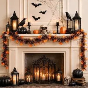 108IN Halloween Tinsel Garland with Orange Pumpkins Shiny Metallic Twist Decoration for Indoor/Outdoor Home, Tree, Party, Wreath & Craft Use 108IN Halloween Tinsel Garland with Orange Pumpkins Shiny Metallic Twist Decoration for Indoor/Outdoor Home, Tree, Party, Wreath & Craft Use