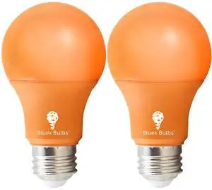 2 Pack Bluex LED A19 Orange Light Bulb - 9W (50Watt Equivalent) - E26 Base LED Orange Bulb, Party Decoration, Porch, Home Lighting, Holiday Lighting, Decorative Illumination 2 Pack Bluex LED A19 Orange Light Bulb - 9W (50Watt Equivalent) - E26 Base LED Orange Bulb, Party Decoration, Porch, Home Lighting, Holiday Lighting, Decorative Illumination