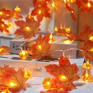 Fall Decor Maple Leaf Pumpkin Lights, 10 ft 20 LED Battery Operated | 3D Pumpkin Fall Leaves Garland String Lights for Home Mantel Porch Office Indoor Outdoor Halloween Thanksgiving Decorations Fall Decor Maple Leaf Pumpkin Lights, 10 ft 20 LED Battery Operated | 3D Pumpkin Fall Leaves Garland String Lights for Home Mantel Porch Office Indoor Outdoor Halloween Thanksgiving Decorations