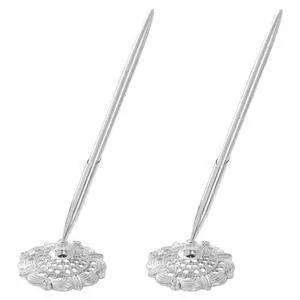 2Pcs Silver Wedding Pen and Pen Stand for Guest Book Signing Desk Bridal | Ballpoint Pens, for Engagement, Business, Office Supplies, Black Ink 2Pcs Silver Wedding Pen and Pen Stand for Guest Book Signing Desk Bridal | Ballpoint Pens, for Engagement, Business, Office Supplies, Black Ink
