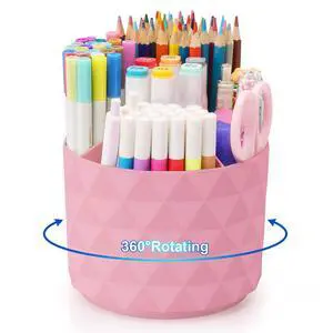 Desk Organizer, 360-Degree Rotating Pencil Pen Holders For Desk, Diamond Pattern Pen Organizer With 5 Compartments, Cute Desk Accessories Decor For Office, School,Home,Art Supply (Pink) Desk Organizer, 360-Degree Rotating Pencil Pen Holders For Desk, Diamond Pattern Pen Organizer With 5 Compartments, Cute Desk Accessories Decor For Office, School,Home,Art Supply (Pink)