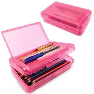 Pencil Box, Pencil Case, Double Layer Large Capacity Plastic Pencil Box, Hard Pencil Case for Girls Clear Crayon Box Organizer Stackable Storage Box with Snap-Tight Lid for Office School Supplies,Pink Pencil Box, Pencil Case, Double Layer Large Capacity Plastic Pencil Box, Hard Pencil Case for Girls Clear Crayon Box Organizer Stackable Storage Box with Snap-Tight Lid for Office School Supplies,Pink