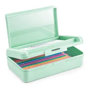 Plastic Hard Color Double Layer Cute Pencil Box Case For Girl Boy | Colored Kids Pen Case Box For Marker Crayon,School Office Art Supplies Storage Organizer Box,Medium Size(Green) Plastic Hard Color Double Layer Cute Pencil Box Case For Girl Boy | Colored Kids Pen Case Box For Marker Crayon,School Office Art Supplies Storage Organizer Box,Medium Size(Green)