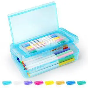 Double Layer Pencil Box, Large Hard Pencil Case Organizer, Clear Plastic Crayon Box for Girls and Boys, Colored Marker Organizer, Small Plastic Containers/Bins with Lids, Art Supply Storage Double Layer Pencil Box, Large Hard Pencil Case Organizer, Clear Plastic Crayon Box for Girls and Boys, Colored Marker Organizer, Small Plastic Containers/Bins with Lids, Art Supply Storage