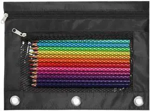 Pencil Pouch for 3 Ring Binder, Heavy Duty Canvas Dual Zipper Pen Bag with Clear Window, Smooth Metal Zipper, Fit Standard 3-Ring Binders for School Office Travel Supplies (Black) Pencil Pouch for 3 Ring Binder, Heavy Duty Canvas Dual Zipper Pen Bag with Clear Window, Smooth Metal Zipper, Fit Standard 3-Ring Binders for School Office Travel Supplies (Black)