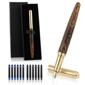 Handcrafted Wooden Fountain Pens Set, Vintage Luxury Wood Fountain Pen 0.5mm Fine Point Smooth Writing Pen With 12 Ink 2.6 mm Cartridges and Gift Box for Journaling Calligraphy Supplies(B) Handcrafted Wooden Fountain Pens Set, Vintage Luxury Wood Fountain Pen 0.5mm Fine Point Smooth Writing Pen With 12 Ink 2.6 mm Cartridges and Gift Box for Journaling Calligraphy Supplies(B)