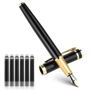 Luxury Metal Fountain Pen Set, 0.5 mm Fine Nib Fountain Pen with 6 Pcs 2.6mm Black Ink Cartridges Smooth Writing Pen Gift for Men Women Business Office Journaling Luxury Metal Fountain Pen Set, 0.5 mm Fine Nib Fountain Pen with 6 Pcs 2.6mm Black Ink Cartridges Smooth Writing Pen Gift for Men Women Business Office Journaling