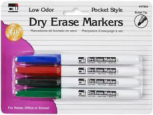 Dry Erase Markers, Pocket Style with Bullet Tip, Assorted Colors, 4-Pack (47804) Dry Erase Markers, Pocket Style with Bullet Tip, Assorted Colors, 4-Pack (47804)