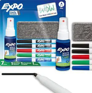 Dry Erase Markers Kit, Fine Tip, Assorted Colors, Eraser, Spray Cleaner, 7 Count Dry Erase Markers Kit, Fine Tip, Assorted Colors, Eraser, Spray Cleaner, 7 Count