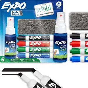 Dry Erase Markers Kit, Chisel Tip, Assorted Colors, Eraser, Spray Cleaner, 6 Count - Whiteboard, Calendar, Office Essentials, School, Classroom, Teacher Supplies Dry Erase Markers Kit, Chisel Tip, Assorted Colors, Eraser, Spray Cleaner, 6 Count - Whiteboard, Calendar, Office Essentials, School, Classroom, Teacher Supplies