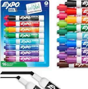 Dry Erase Markers, Low Odor Ink, Assorted Colors, Chisel Tip, 16 Count - Whiteboard, Calendar, Organization, Back to School, Teacher Supplies Dry Erase Markers, Low Odor Ink, Assorted Colors, Chisel Tip, 16 Count - Whiteboard, Calendar, Organization, Back to School, Teacher Supplies