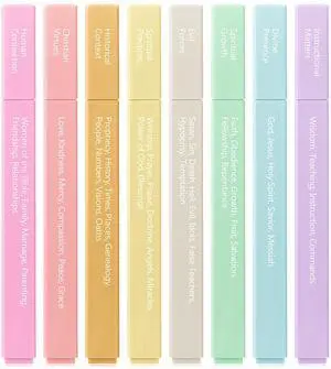Bible Highlighters with Color-Coding System, 8 Pack | Soft Chisel Tip, Aesthetic Highlighters Assorted Colors Bible Highlighters with Color-Coding System, 8 Pack | Soft Chisel Tip, Aesthetic Highlighters Assorted Colors