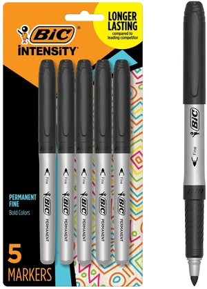 Intensity Black Permanent Markers, Fine Point, 5-Count Pack of Black Markers With Non-Slip Grip for Comfort and Control Intensity Black Permanent Markers, Fine Point, 5-Count Pack of Black Markers With Non-Slip Grip for Comfort and Control