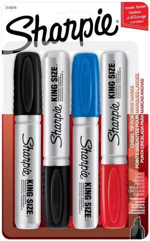 King Size Permanent Marker, Large Chisel Tip, Great for Poster Boards, Assorted, 4 Count King Size Permanent Marker, Large Chisel Tip, Great for Poster Boards, Assorted, 4 Count