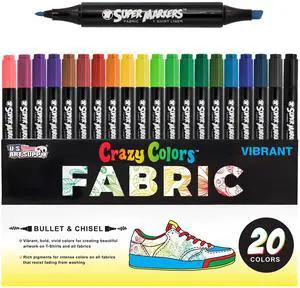 Super Markers 20 Vibrant Dual Tip Fabric Markers | Fine & Chisel Point Pens Fabric Marker Permanent for Clothes, T-Shirts - Permanent Ink Eye-Catching Vibrant & Bold Colors Super Markers 20 Vibrant Dual Tip Fabric Markers | Fine & Chisel Point Pens Fabric Marker Permanent for Clothes, T-Shirts - Permanent Ink Eye-Catching Vibrant & Bold Colors